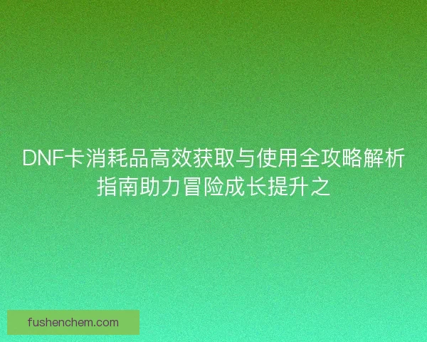 DNF卡消耗品高效获取与使用全攻略解析指南助力冒险成长提升之